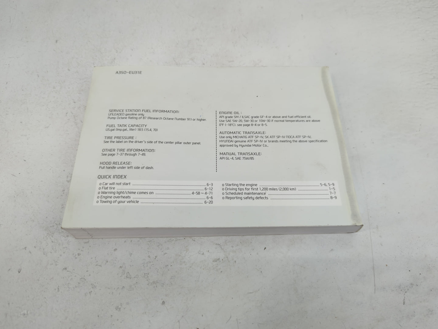 2013 Hyundai Sonata Owners Manual Book Guide P/N:A3SO-EU31E OEM Used Auto Parts - Oemusedautoparts1.com
