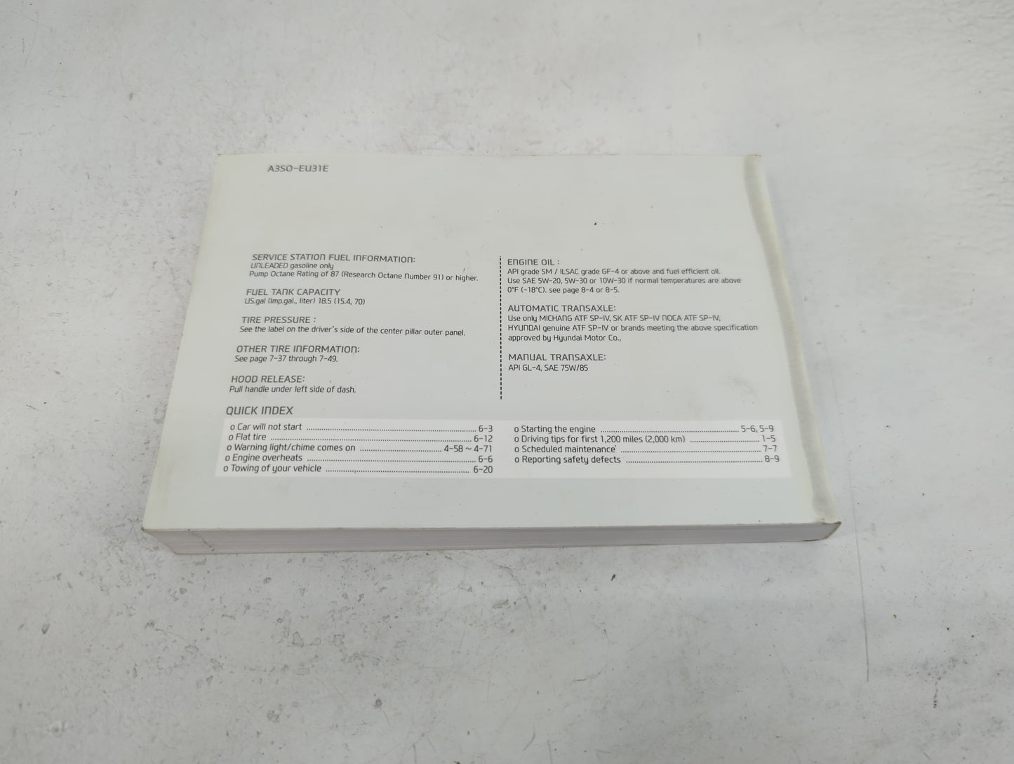 2013 Hyundai Sonata Owners Manual Book Guide P/N:A3SO-EU31E OEM Used Auto Parts - Oemusedautoparts1.com
