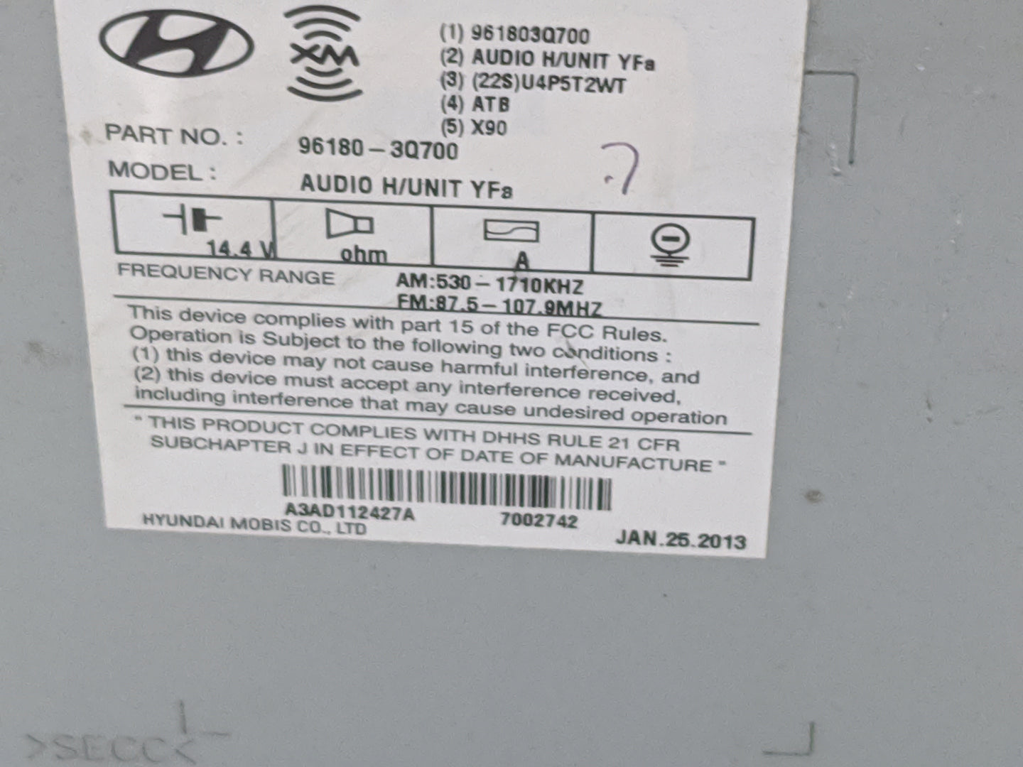 2013-2014 Hyundai Sonata Radio AM FM Cd Player Receiver Replacement P/N:96180-3Q700 A3AD112427A, TGA-AC180NKN Fits Fits 2013