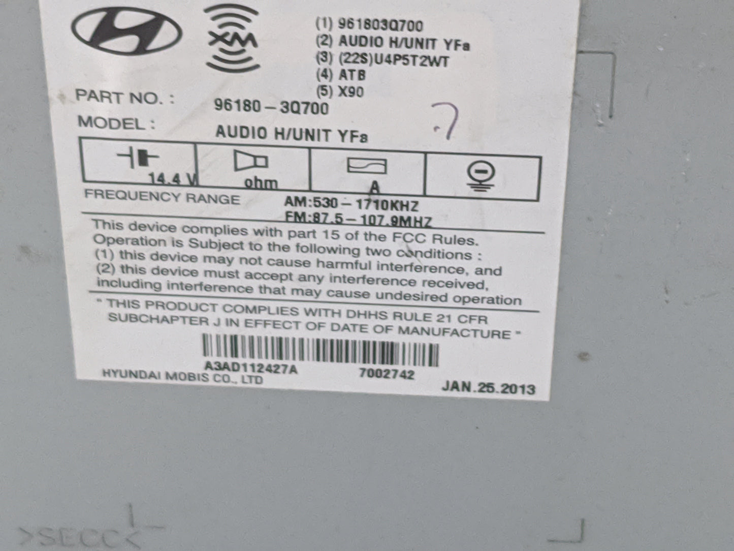 2013-2014 Hyundai Sonata Radio AM FM Cd Player Receiver Replacement P/N:96180-3Q700 A3AD112427A, TGA-AC180NKN Fits Fits 2013