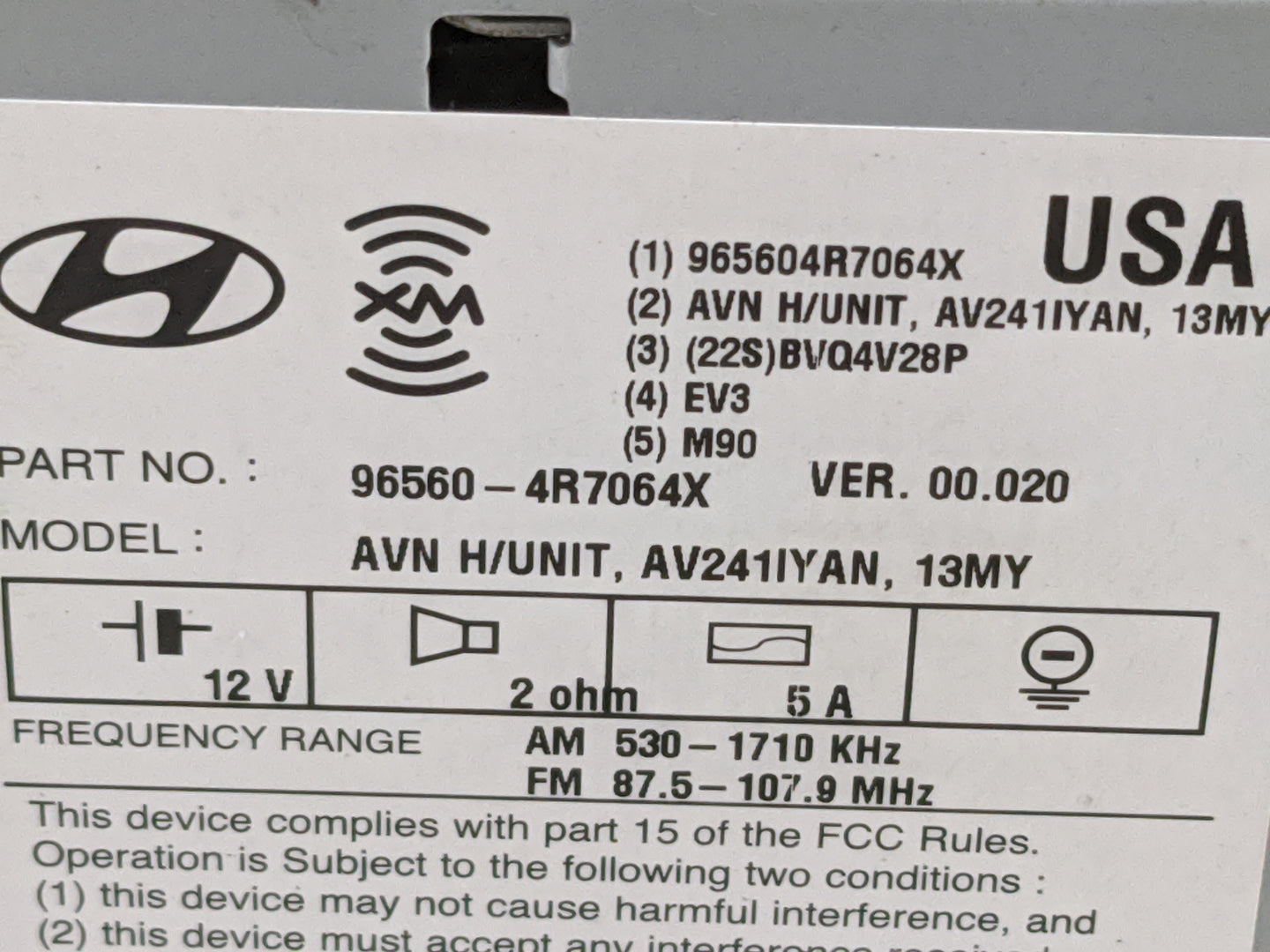 2011-2015 Hyundai Sonata Radio AM FM Cd Player Receiver Replacement P/N:96560-4R7064X 965604R7064X Fits OEM Used Auto Parts 