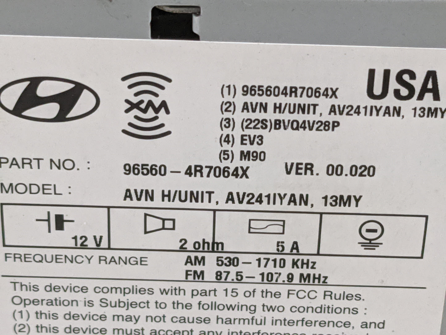 2011-2015 Hyundai Sonata Radio AM FM Cd Player Receiver Replacement P/N:96560-4R7064X 965604R7064X Fits OEM Used Auto Parts 