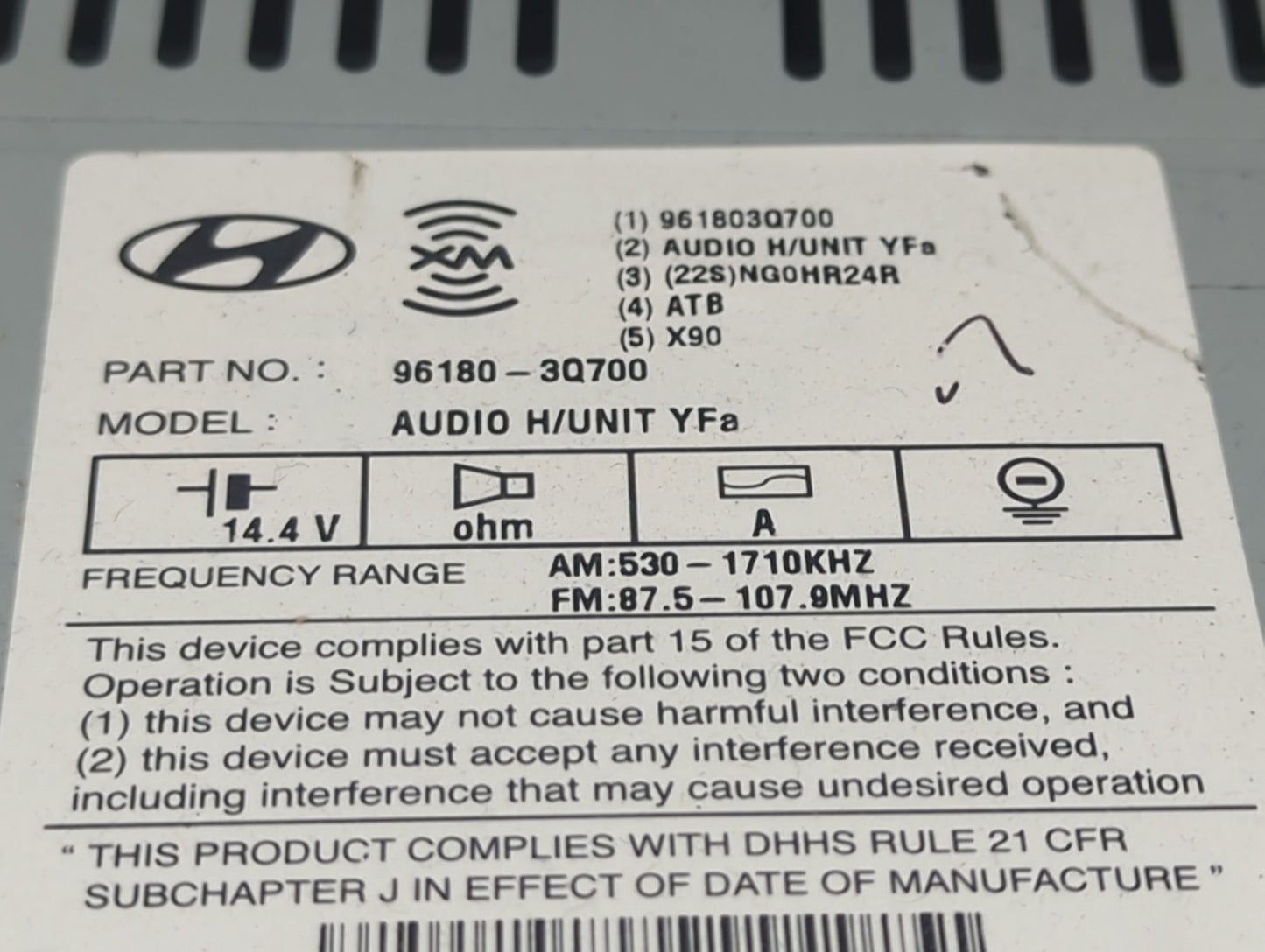 2012-2014 Hyundai Sonata Radio AM FM Cd Player Receiver Replacement P/N:961803Q700 96180-3Q700 Fits Fits 2012 2013 2014 OEM 