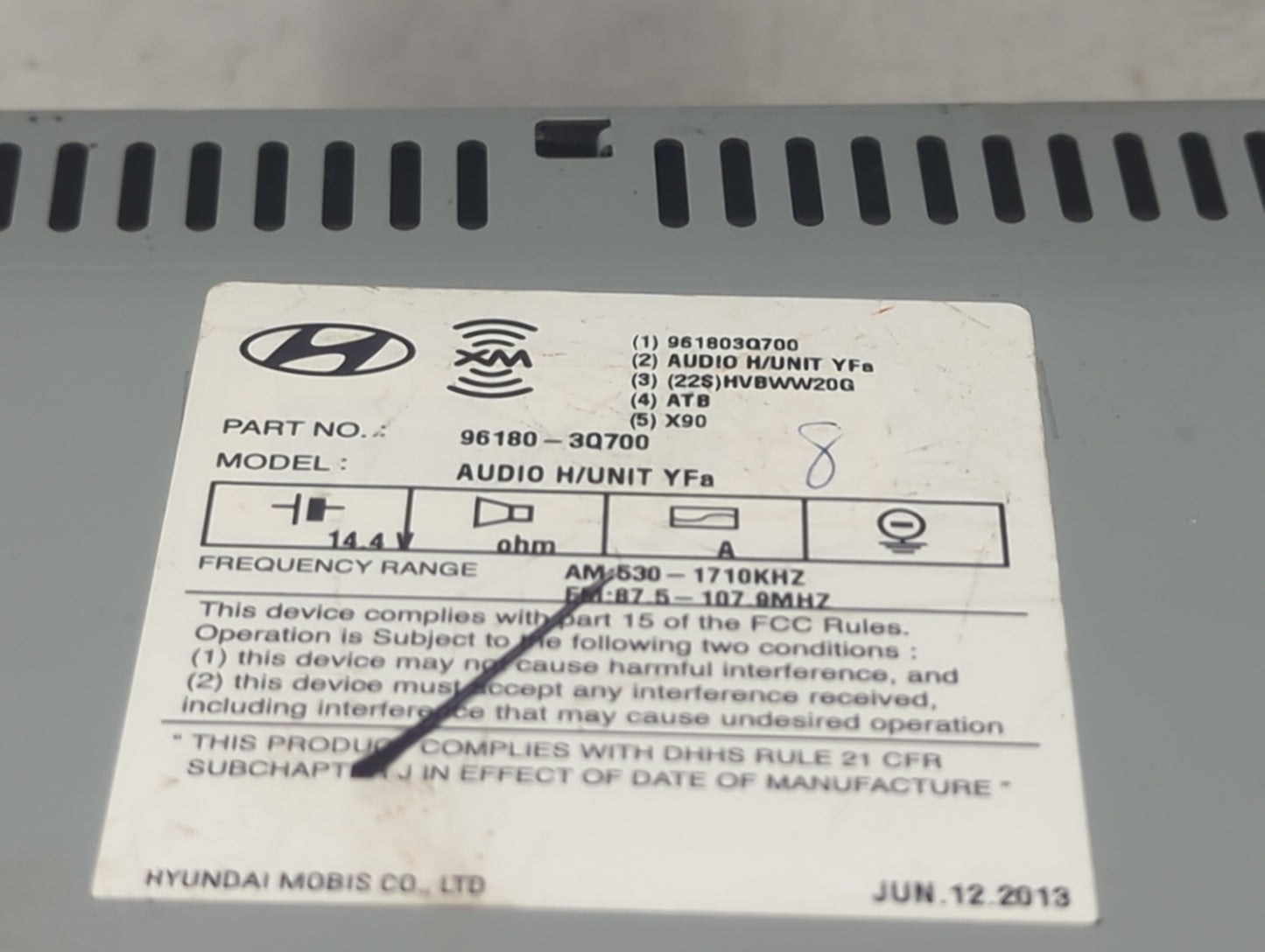 2012-2014 Hyundai Sonata Radio AM FM Cd Player Receiver Replacement P/N:96180-3Q700 961803Q700 Fits Fits 2012 2013 2014 OEM 
