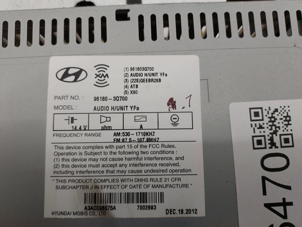 2012-2014 Hyundai Sonata Radio AM FM Cd Player Receiver Replacement P/N:961803Q700 96180-3Q700 Fits Fits 2012 2013 2014 OEM 