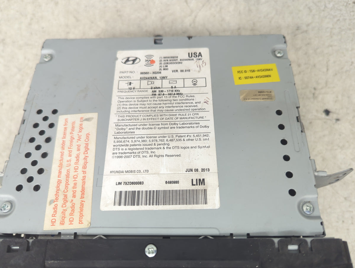 2013 Hyundai Sonata Radio AM FM Cd Player Receiver Replacement P/N:96560-3Q206 AV244INAN,13MY, 1G8-AV242INAN, 5074A-AV242INA