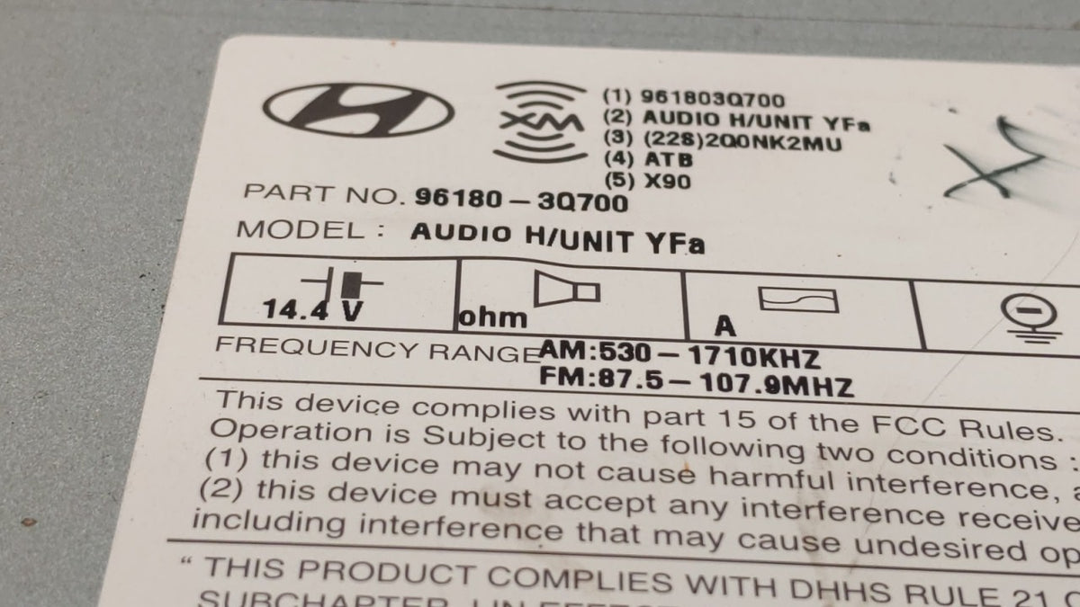 2012-2014 Hyundai Sonata Radio AM FM Cd Player Receiver Replacement P/N:96180-3Q700 Fits Fits 2012 2013 2014 OEM Used Auto P