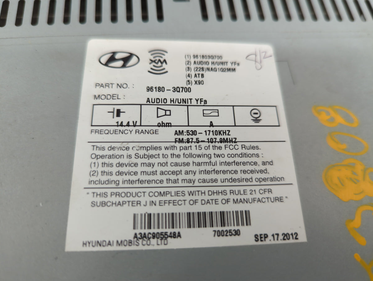 2013-2014 Hyundai Sonata Am Fm Cd Player Radio Receiver 372516 - Oemusedautoparts1.com