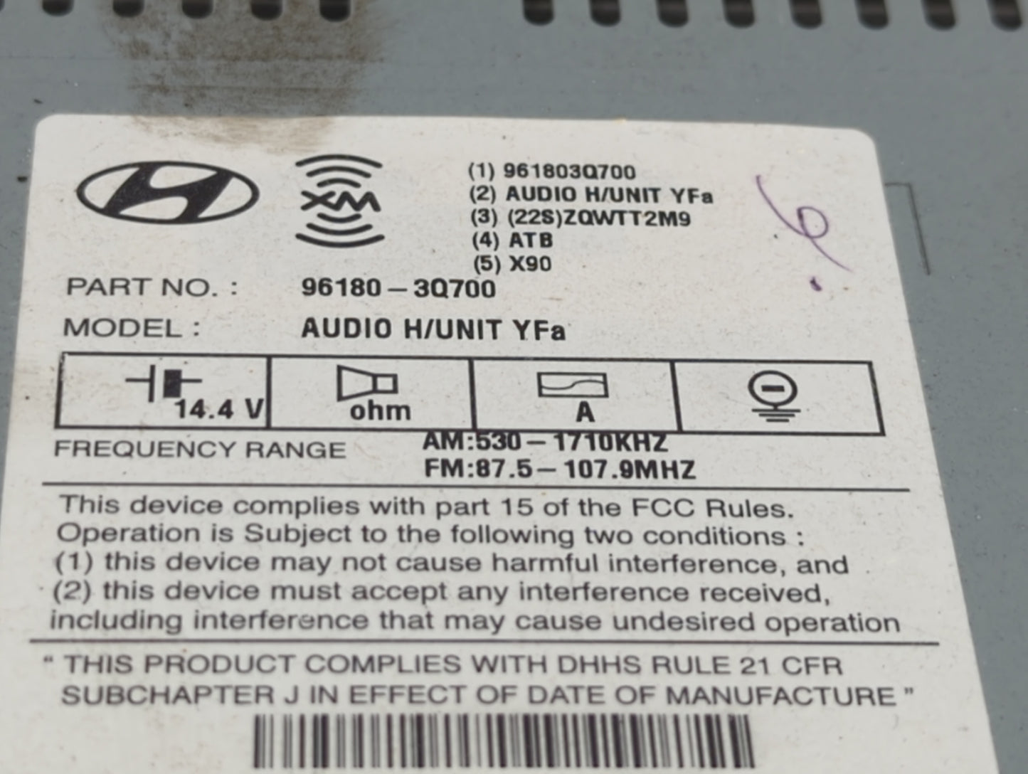 2012-2014 Hyundai Sonata Am Fm Cd Player Radio Receiver - Oemusedautoparts1.com