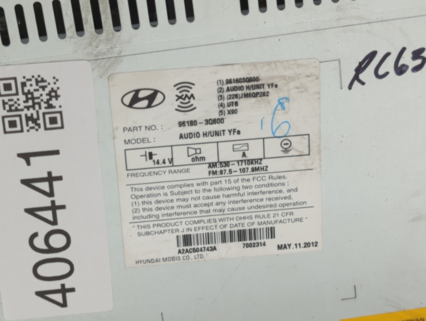 2012-2015 Hyundai Sonata Am Fm Cd Player Radio Receiver - Oemusedautoparts1.com