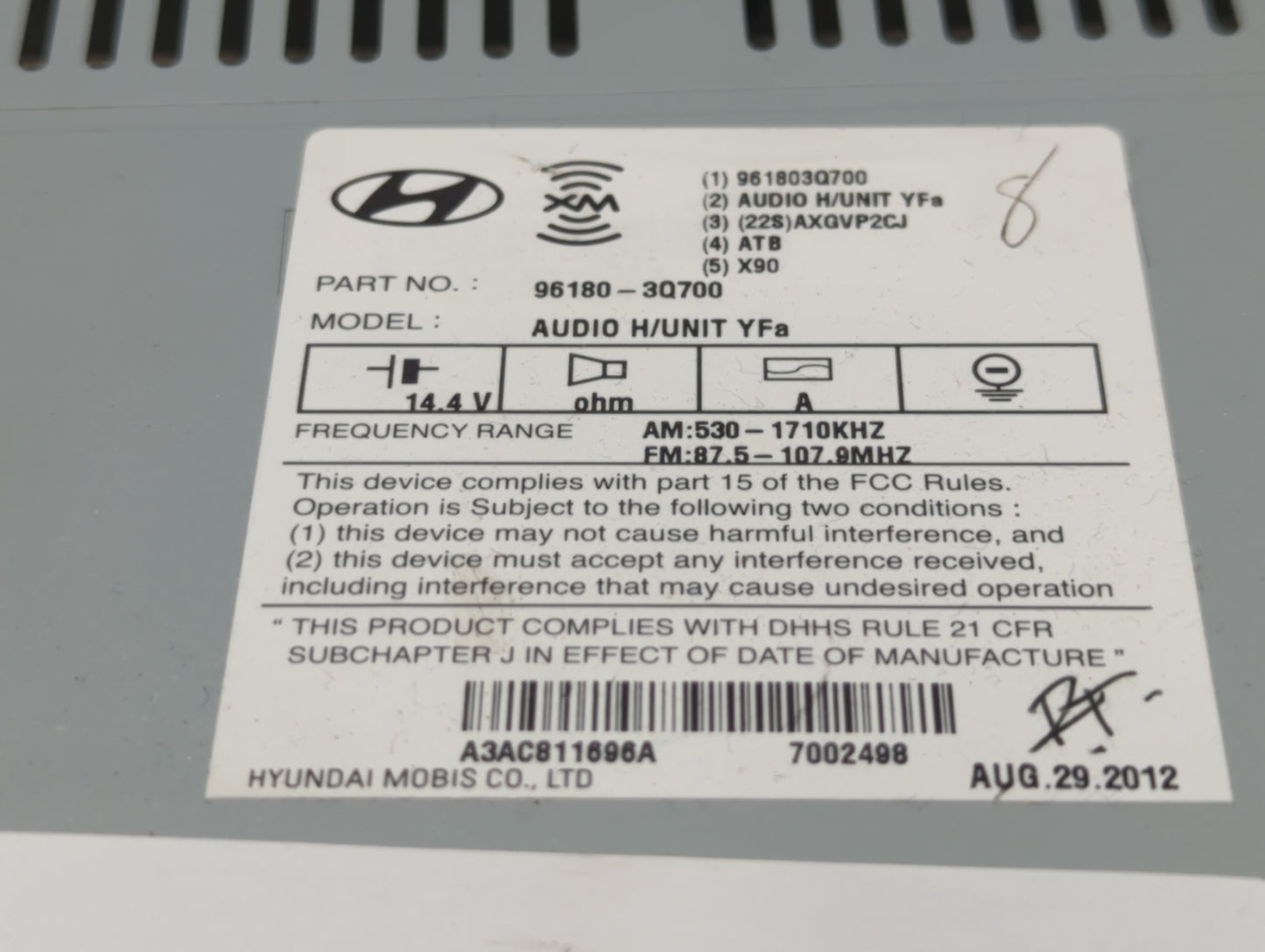 2013-2014 Hyundai Sonata Radio AM FM Cd Player Receiver Replacement P/N:96180-3Q8504X 96180-3Q8004X Fits Fits 2013 2014 OEM 
