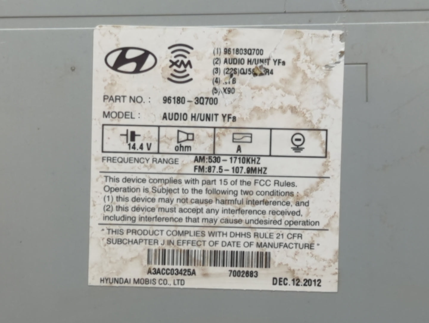 2013-2014 Hyundai Sonata Radio AM FM Cd Player Receiver Replacement P/N:96180-3Q8504X 96180-3Q8004X Fits Fits 2013 2014 OEM 