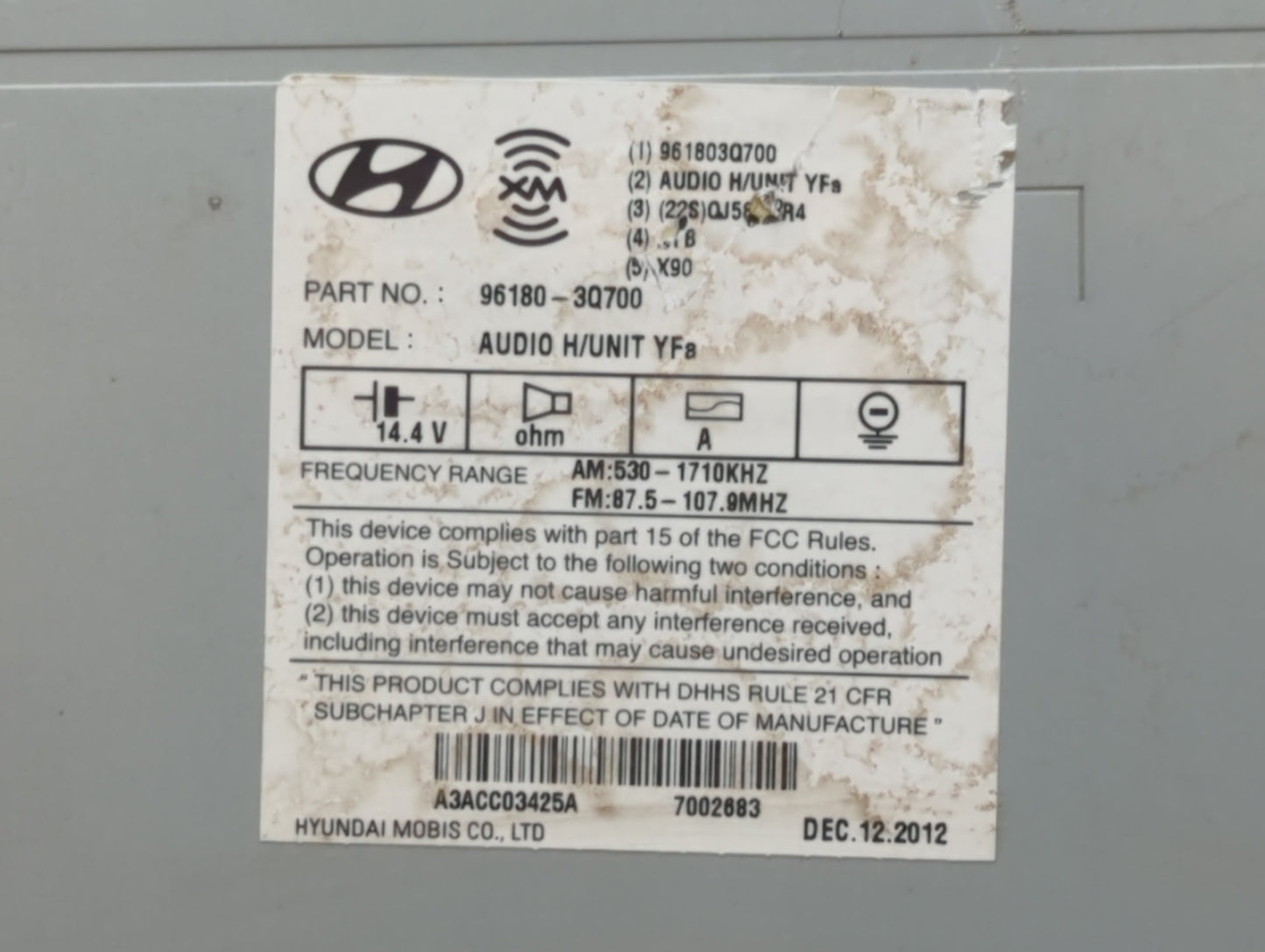 2013-2014 Hyundai Sonata Radio AM FM Cd Player Receiver Replacement P/N:96180-3Q8504X 96180-3Q8004X Fits Fits 2013 2014 OEM 