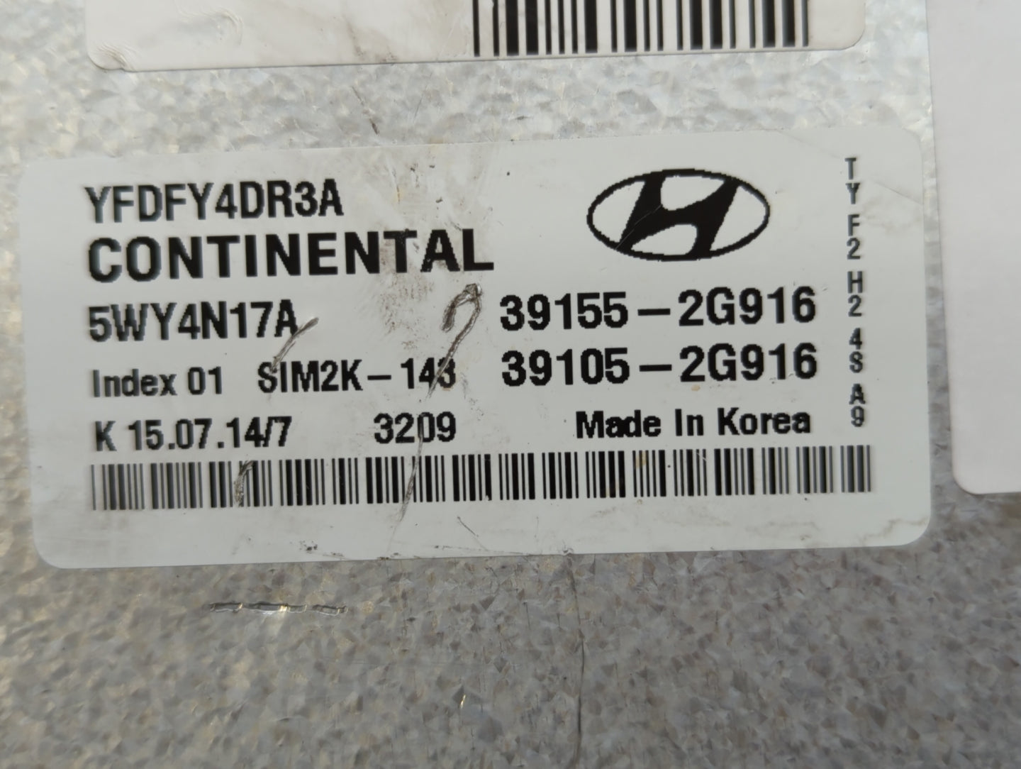 2011-2015 Hyundai Sonata PCM Engine Control Computer ECU ECM PCU OEM P/N:39105-2G916 39155-2G916 Fits OEM Used Auto Parts - 