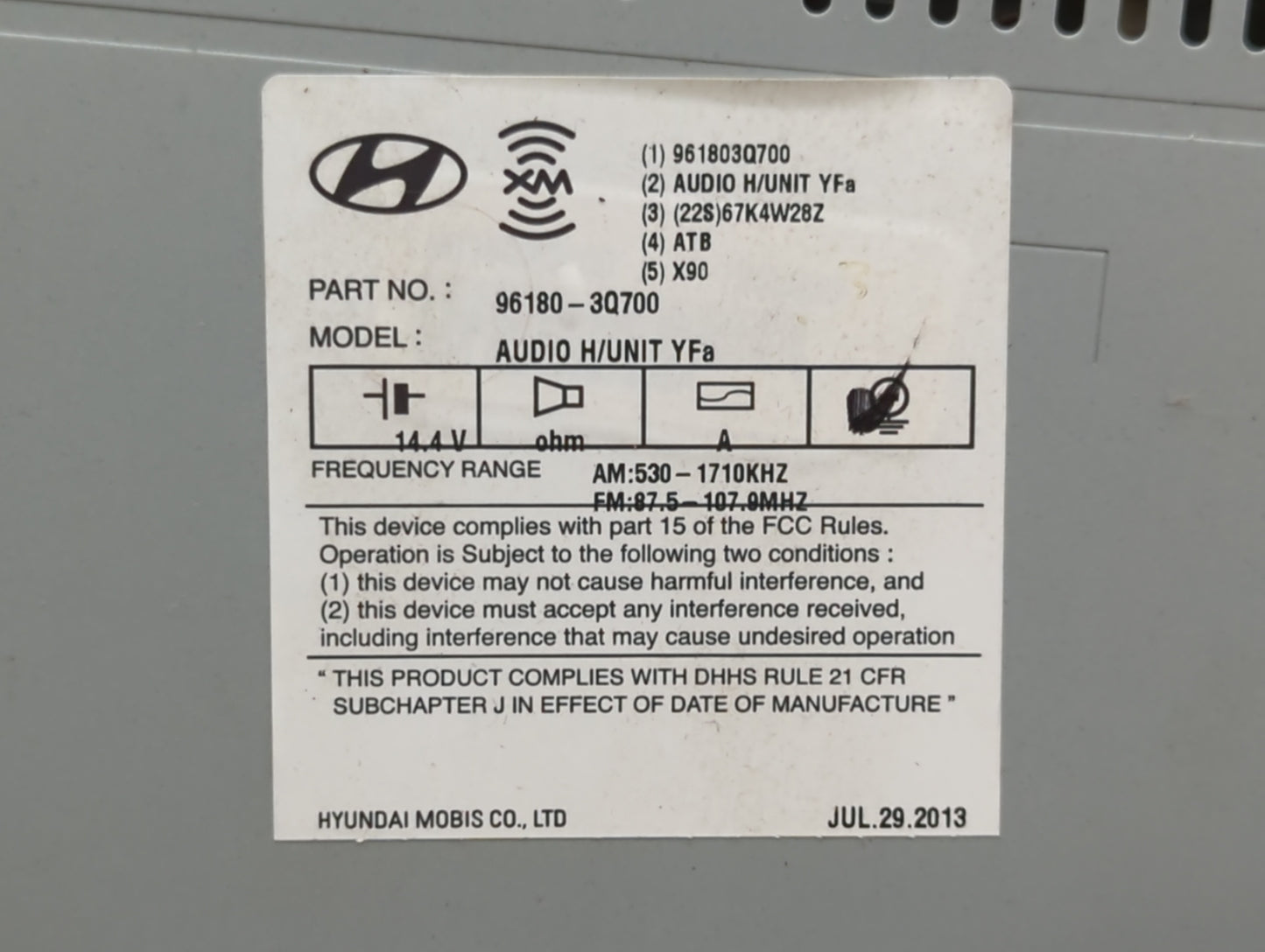 2012-2014 Hyundai Sonata Am Fm Cd Player Radio Receiver - Oemusedautoparts1.com
