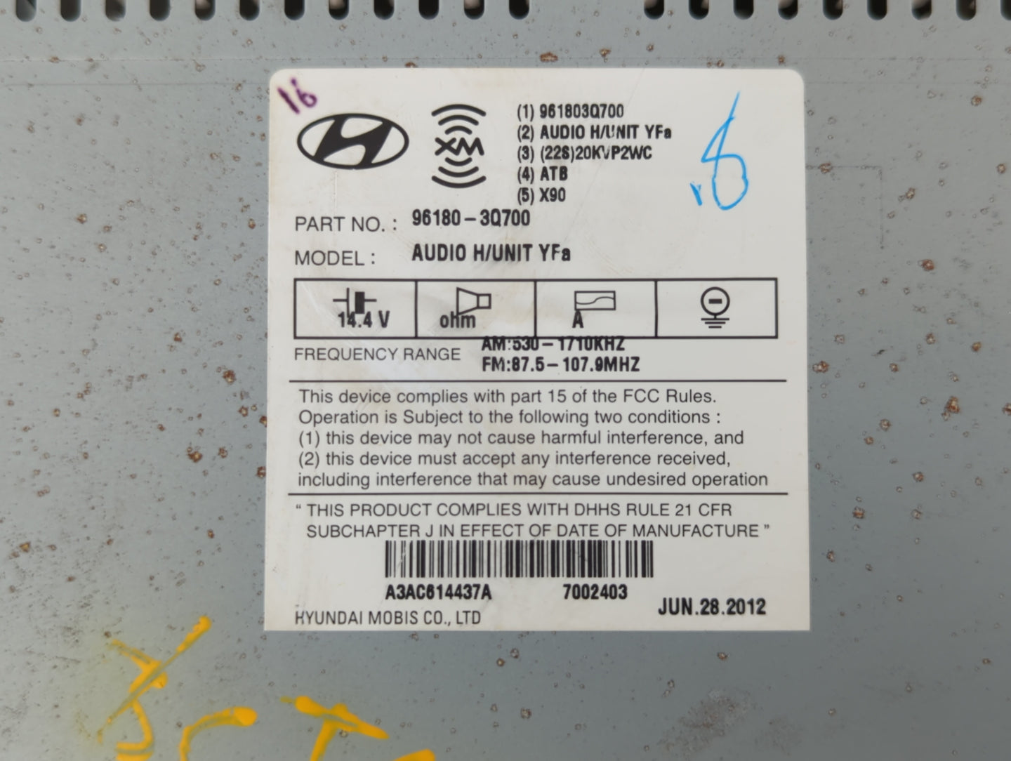 2012-2014 Hyundai Sonata Am Fm Cd Player Radio Receiver - Oemusedautoparts1.com