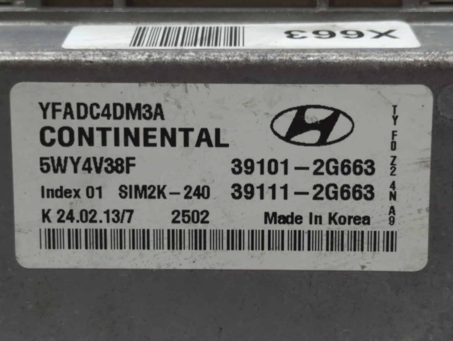2011-2014 Hyundai Sonata PCM Engine Control Computer ECU ECM PCU OEM P/N:39101-2G663 Fits Fits 2011 2012 2013 2014 OEM Used 