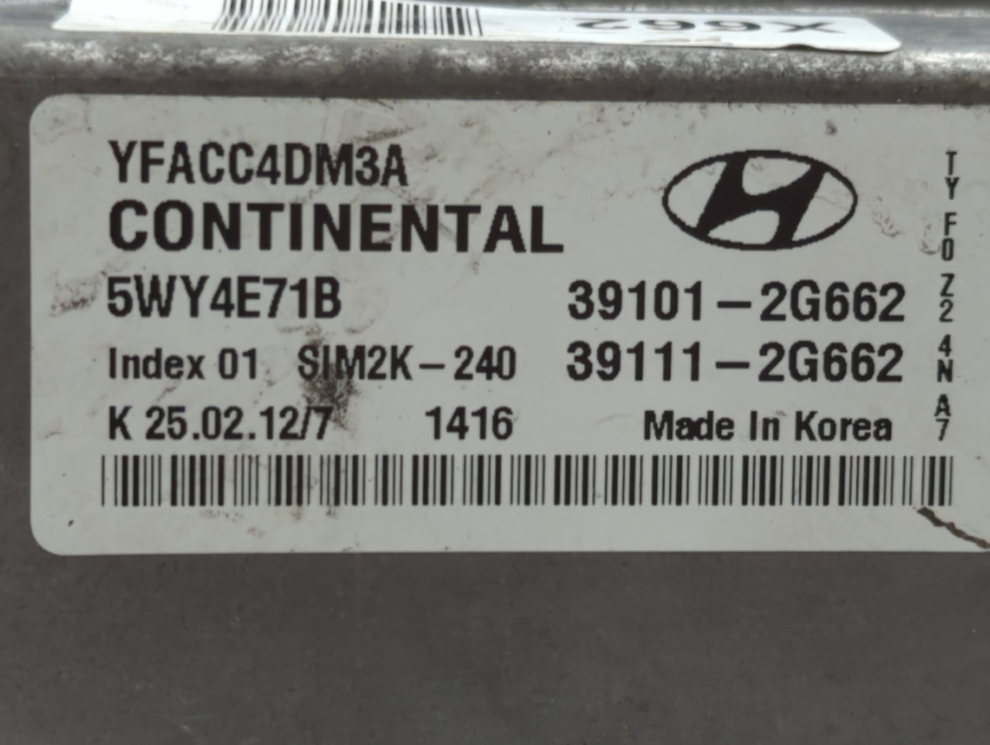 2011-2014 Hyundai Sonata PCM Engine Control Computer ECU ECM PCU OEM P/N:39101-2G663 Fits Fits 2011 2012 2013 2014 OEM Used 