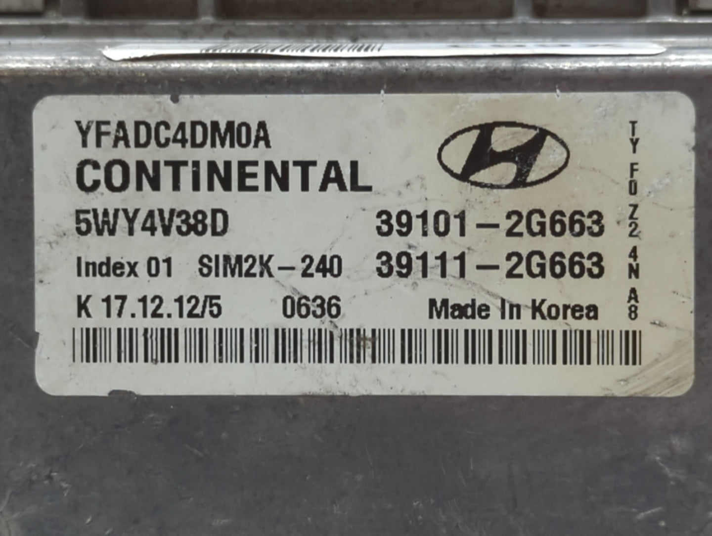 2011-2014 Hyundai Sonata PCM Engine Control Computer ECU ECM PCU OEM P/N:39101-2G663 Fits Fits 2011 2012 2013 2014 OEM Used 