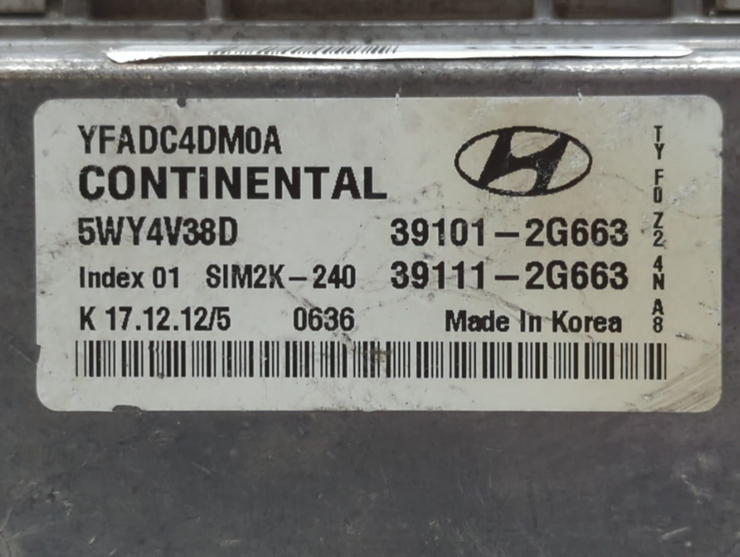 2011-2014 Hyundai Sonata PCM Engine Control Computer ECU ECM PCU OEM P/N:39101-2G663 Fits Fits 2011 2012 2013 2014 OEM Used 