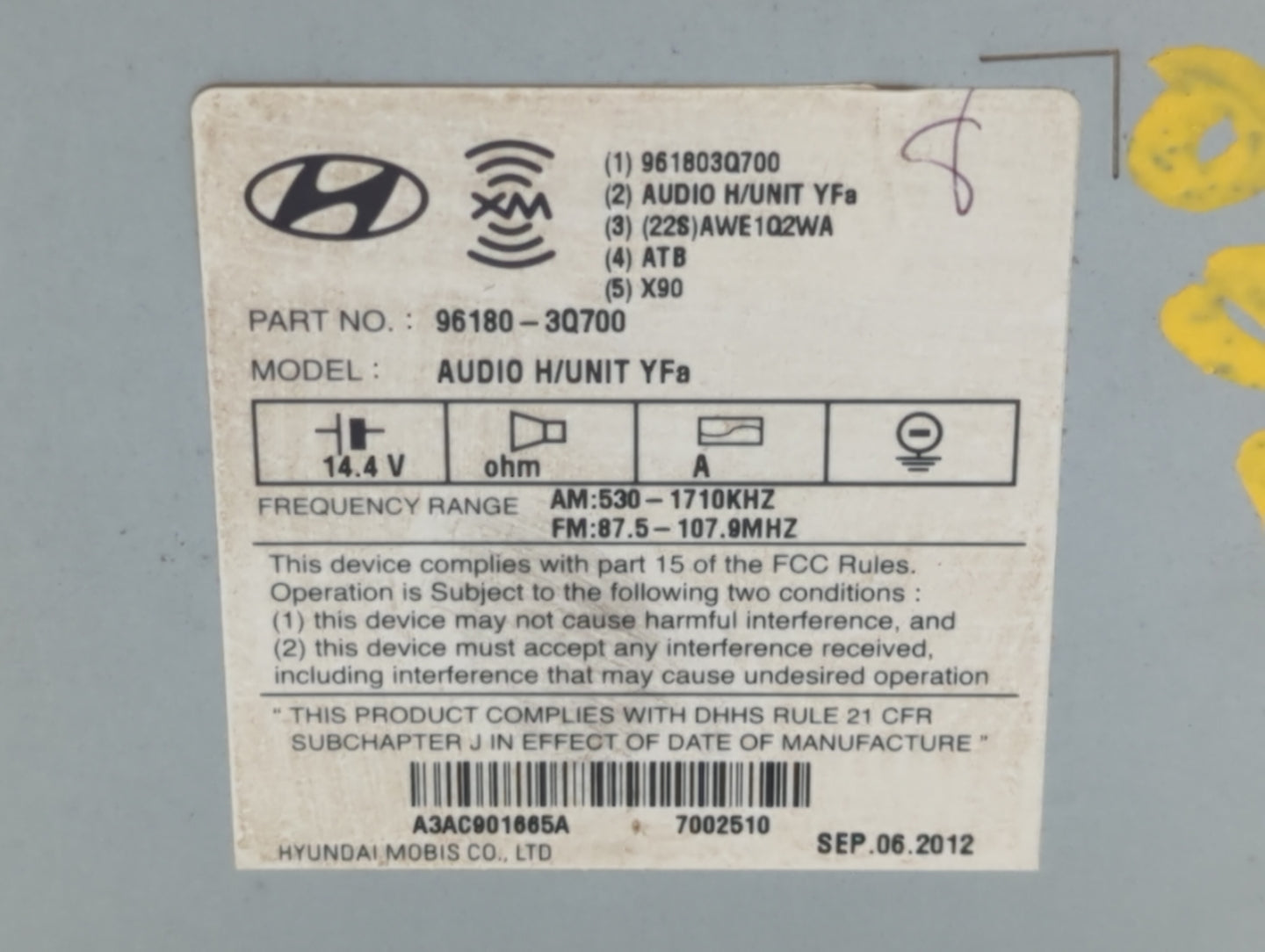 2012-2014 Hyundai Sonata Am Fm Cd Player Radio Receiver - Oemusedautoparts1.com