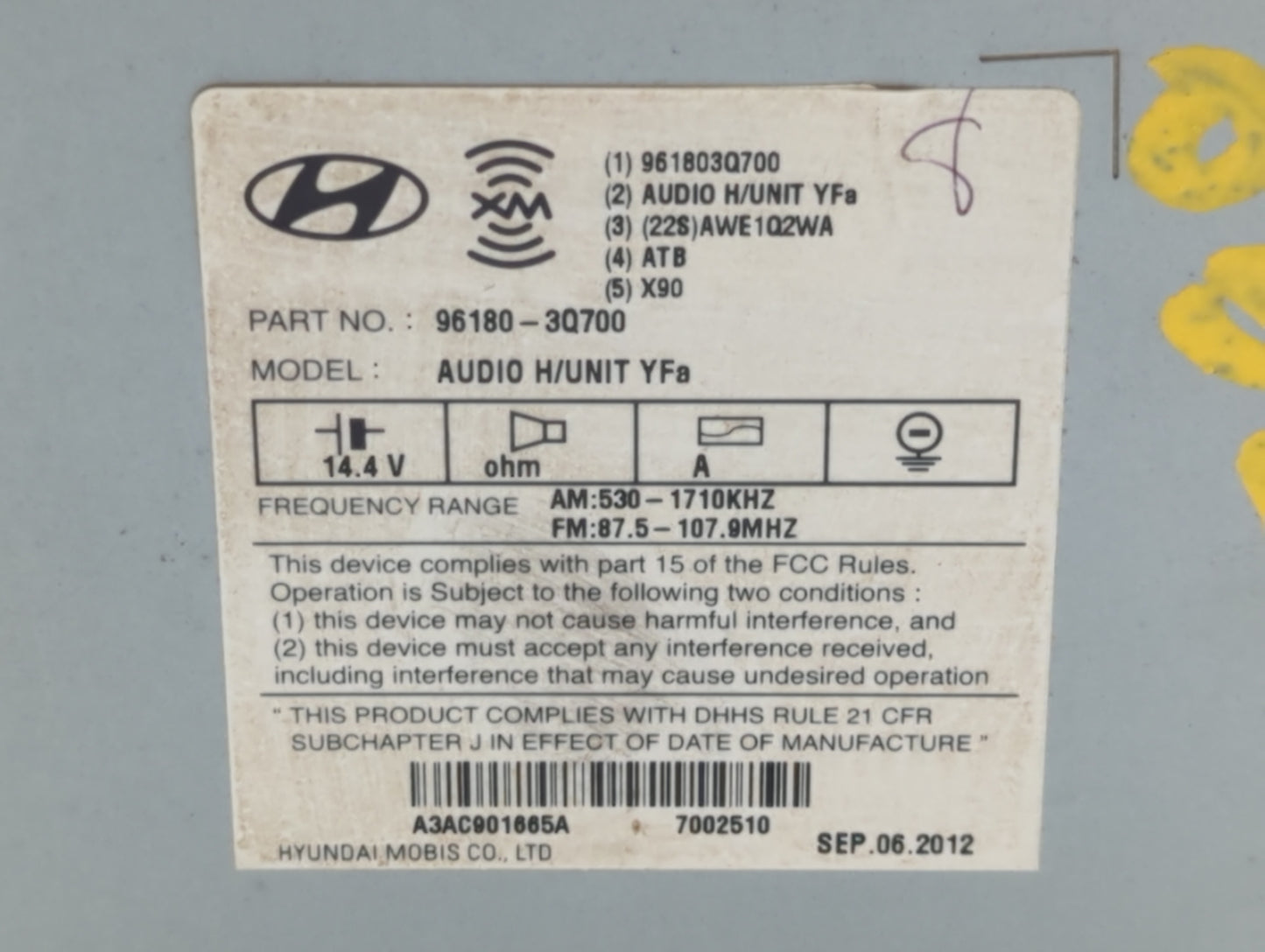 2012-2014 Hyundai Sonata Am Fm Cd Player Radio Receiver - Oemusedautoparts1.com