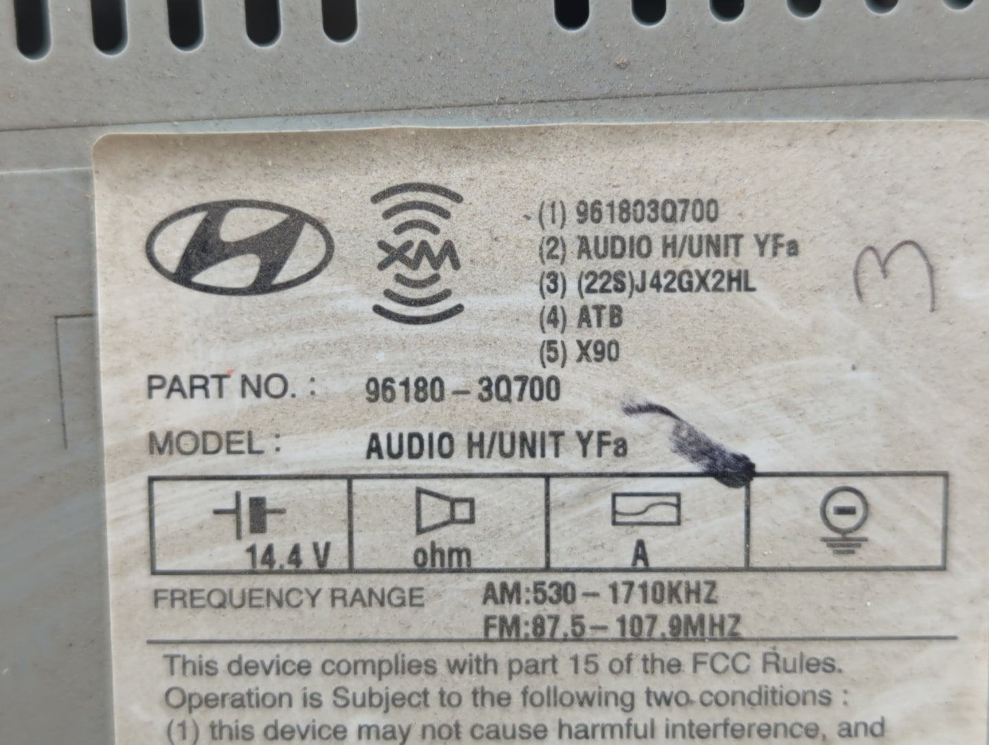 2012-2014 Hyundai Sonata Radio AM FM Cd Player Receiver Replacement P/N:96180-3Q700 Fits Fits 2012 2013 2014 OEM Used Auto P
