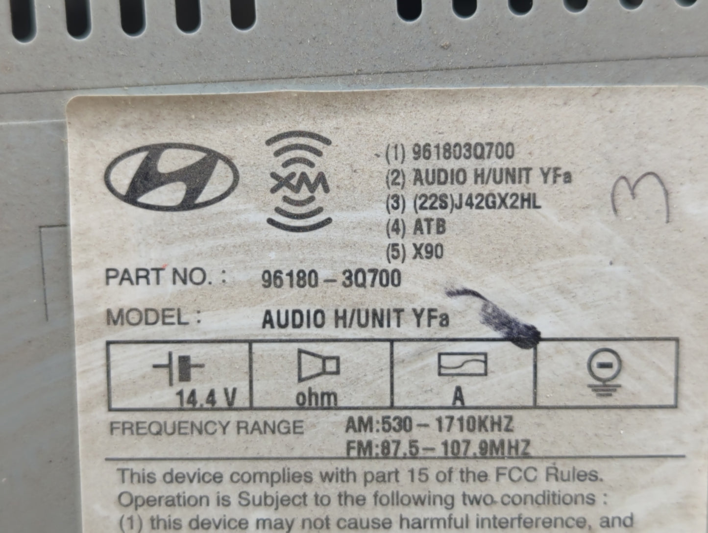 2012-2014 Hyundai Sonata Radio AM FM Cd Player Receiver Replacement P/N:96180-3Q700 Fits Fits 2012 2013 2014 OEM Used Auto P