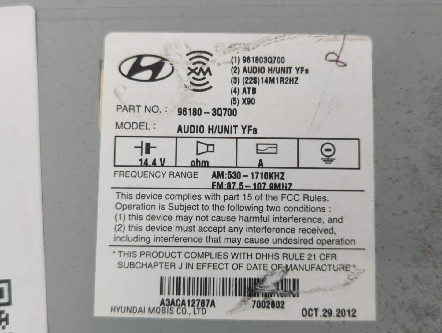 2013-2014 Hyundai Sonata Am Fm Cd Player Radio Receiver - Oemusedautoparts1.com