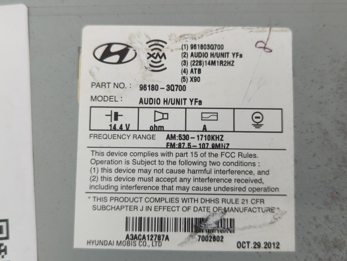 2013-2014 Hyundai Sonata Am Fm Cd Player Radio Receiver 573174 - Oemusedautoparts1.com