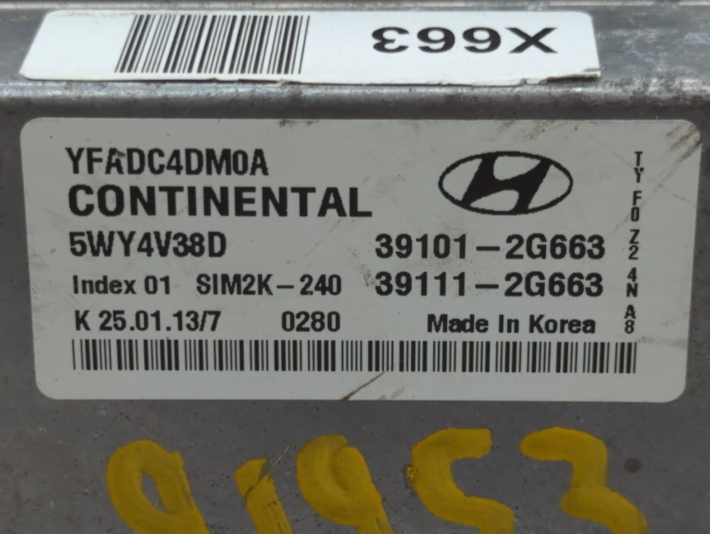 2011-2014 Hyundai Sonata PCM Engine Control Computer ECU ECM PCU OEM P/N:39101-2G663 Fits Fits 2011 2012 2013 2014 OEM Used 