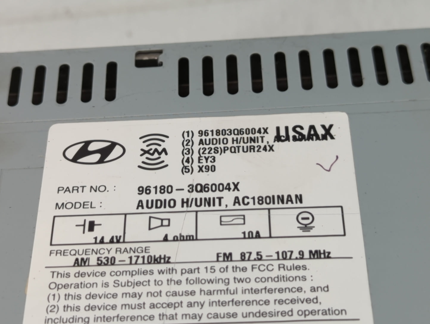 2012-2015 Hyundai Sonata Radio AM FM Cd Player Receiver Replacement P/N:96180-3Q6004X Fits Fits 2012 2013 2014 2015 OEM Used