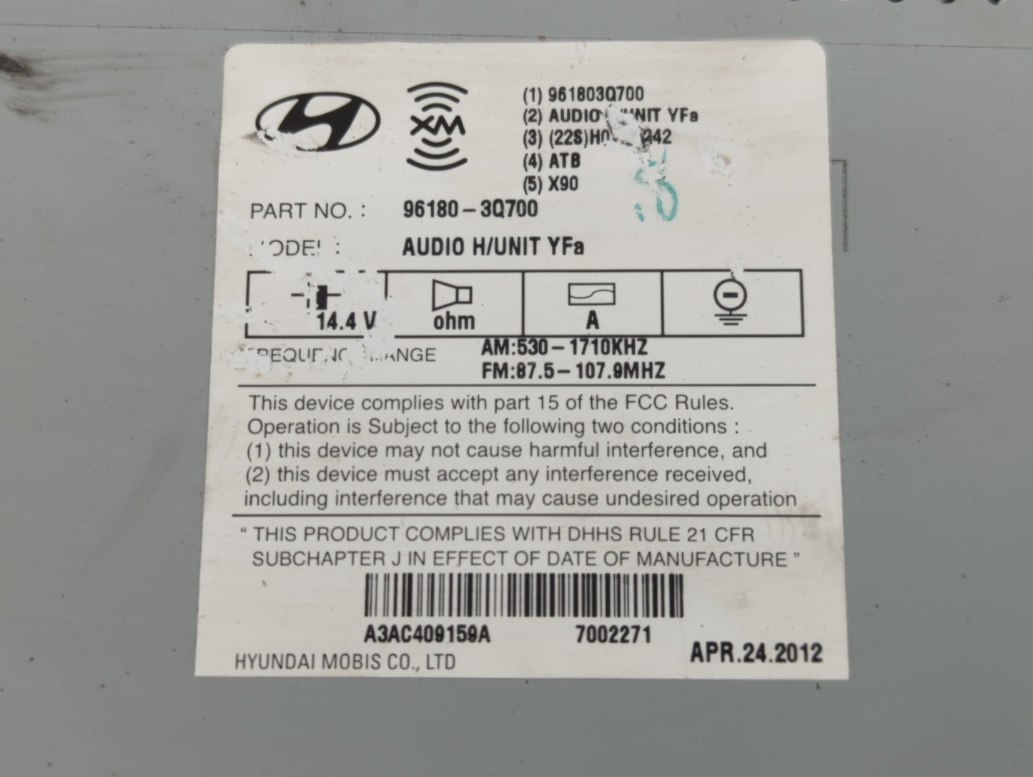 2012-2014 Hyundai Sonata Am Fm Cd Player Radio Receiver - Oemusedautoparts1.com