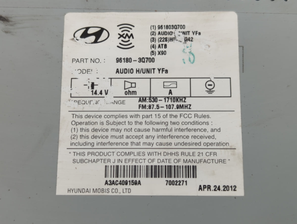 2012-2014 Hyundai Sonata Am Fm Cd Player Radio Receiver 655416 - Oemusedautoparts1.com