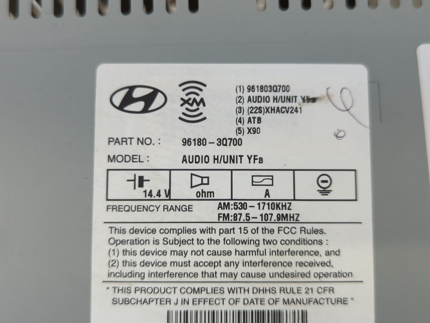 2013-2014 Hyundai Sonata Radio AM FM Cd Player Receiver Replacement P/N:96180-3Q700 Fits Fits 2013 2014 OEM Used Auto Parts 