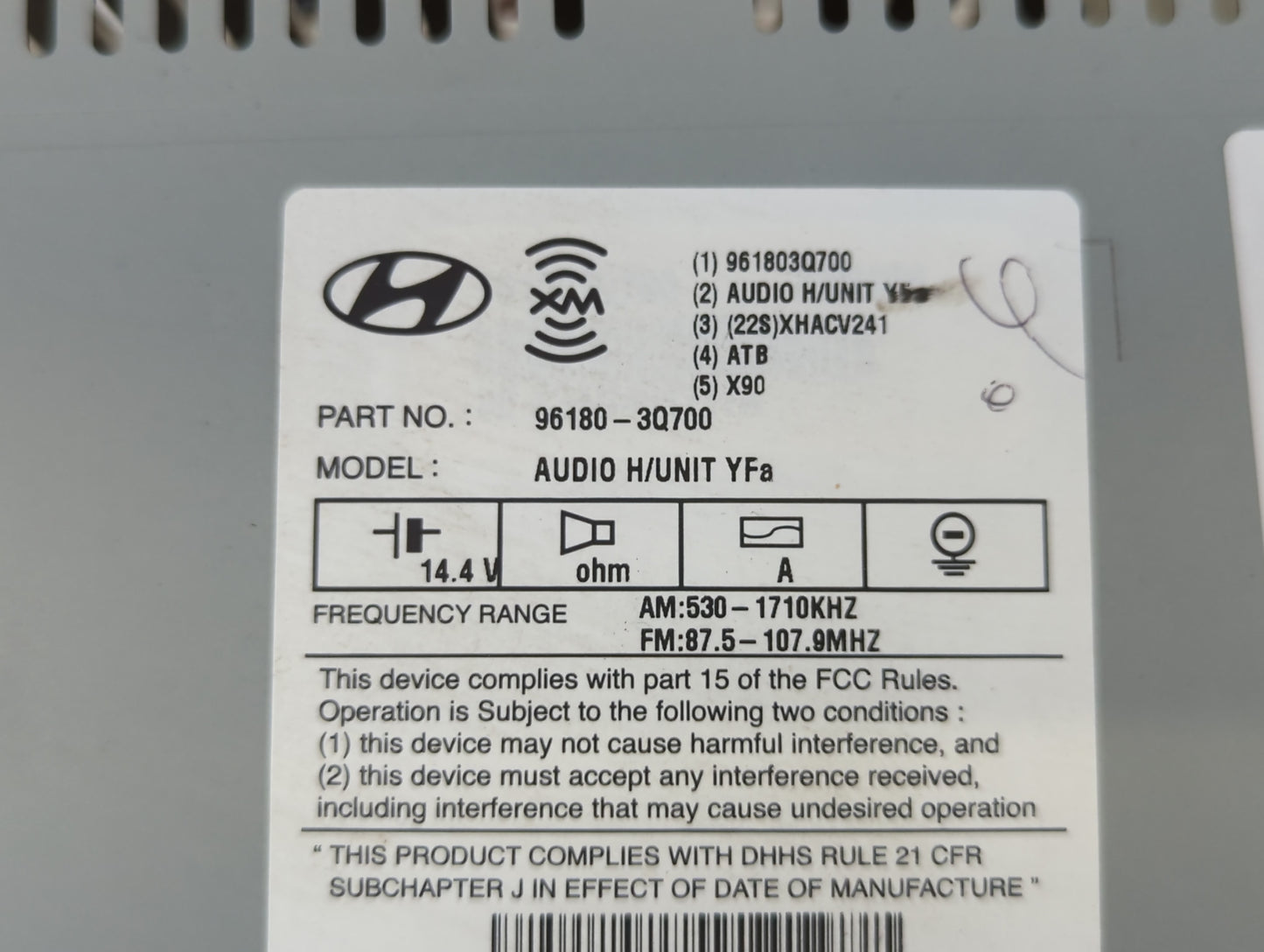 2013-2014 Hyundai Sonata Radio AM FM Cd Player Receiver Replacement P/N:96180-3Q700 Fits Fits 2013 2014 OEM Used Auto Parts 