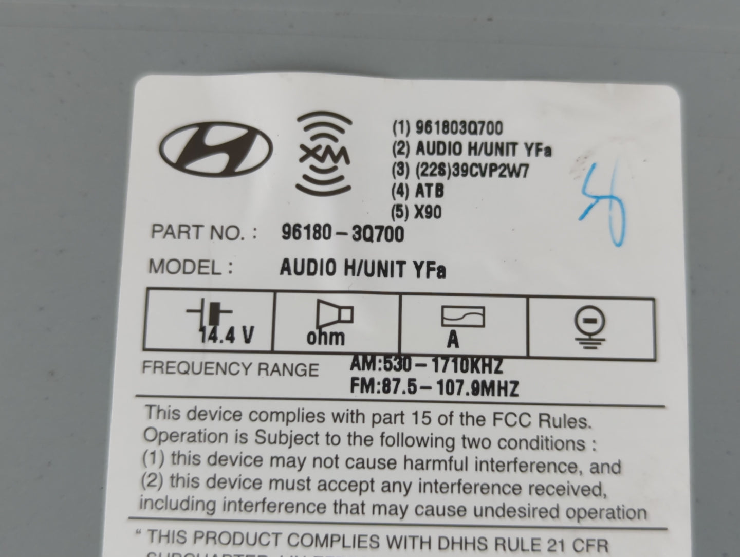 2012-2014 Hyundai Sonata Radio AM FM Cd Player Receiver Replacement P/N:96180-3Q700 Fits Fits 2012 2013 2014 OEM Used Auto P