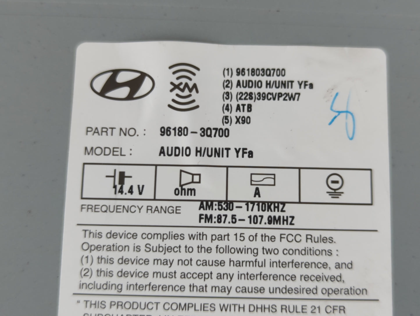 2012-2014 Hyundai Sonata Radio AM FM Cd Player Receiver Replacement P/N:96180-3Q700 Fits Fits 2012 2013 2014 OEM Used Auto P