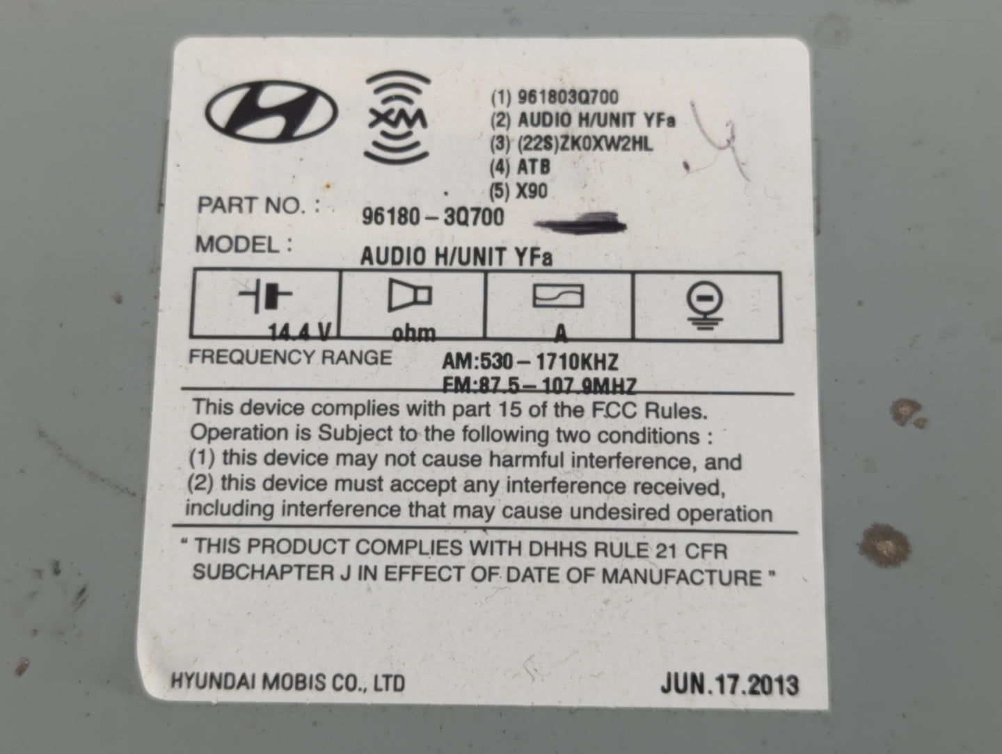 2012-2014 Hyundai Sonata Am Fm Cd Player Radio Receiver - Oemusedautoparts1.com