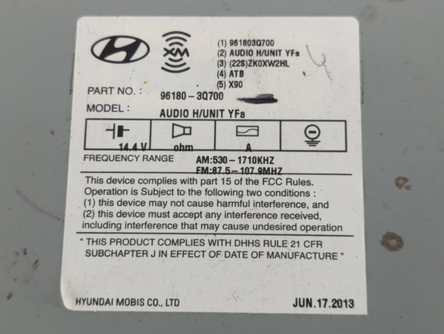 2012-2014 Hyundai Sonata Am Fm Cd Player Radio Receiver - Oemusedautoparts1.com