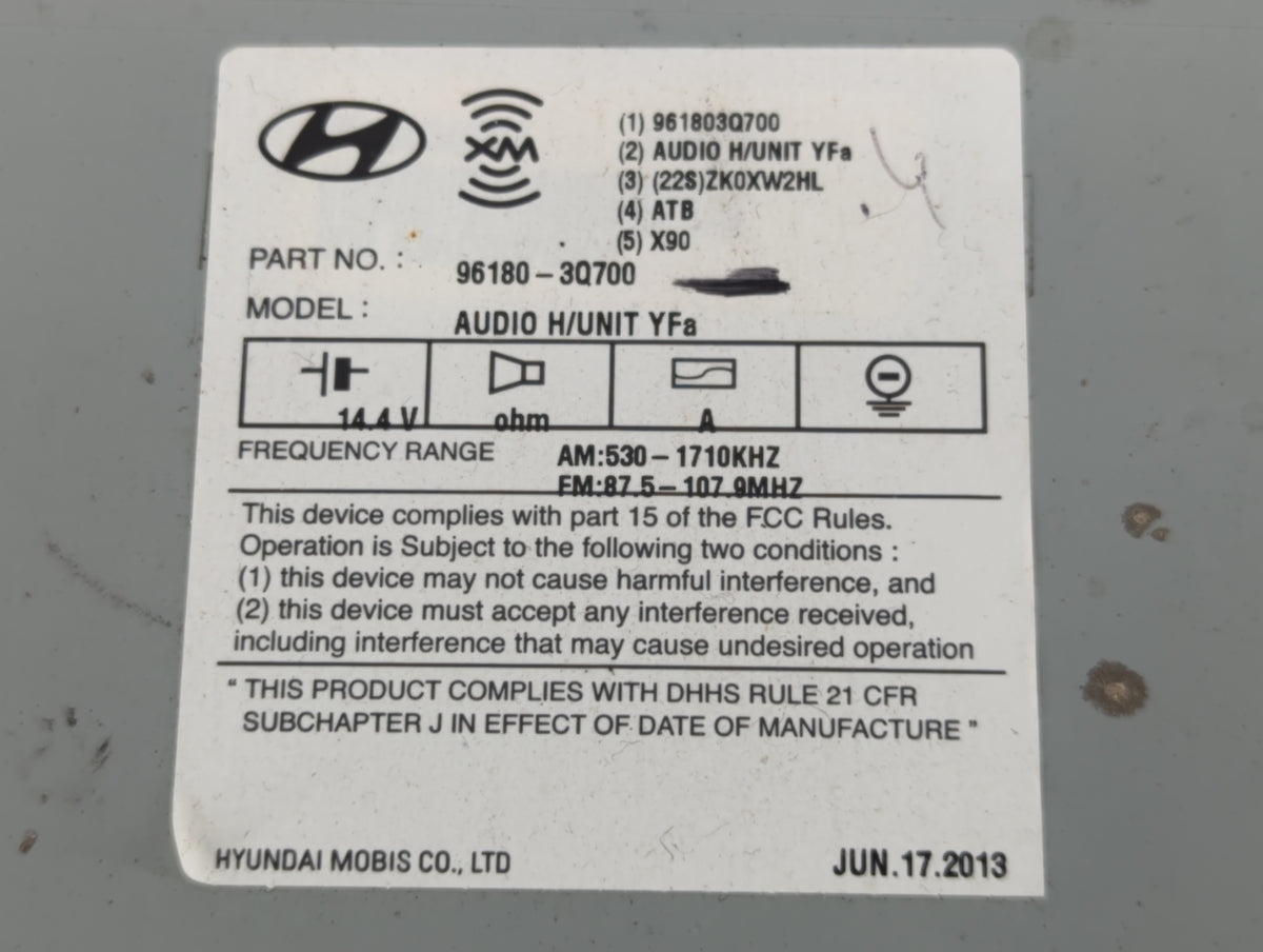 2012-2014 Hyundai Sonata Am Fm Cd Player Radio Receiver 720217 - Oemusedautoparts1.com