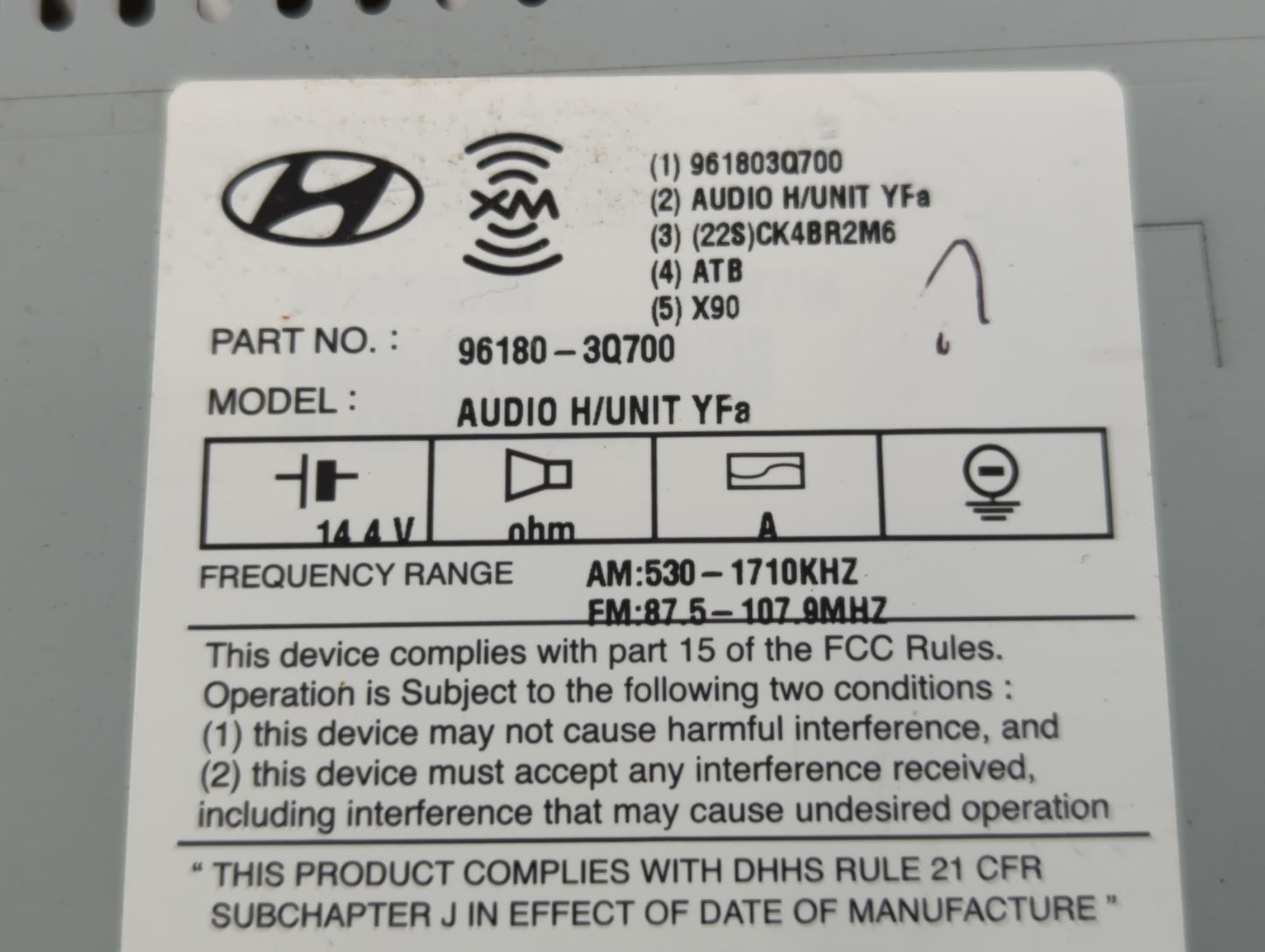 2013-2014 Hyundai Sonata Radio AM FM Cd Player Receiver Replacement P/N:96180-3Q700 Fits Fits 2013 2014 OEM Used Auto Parts 