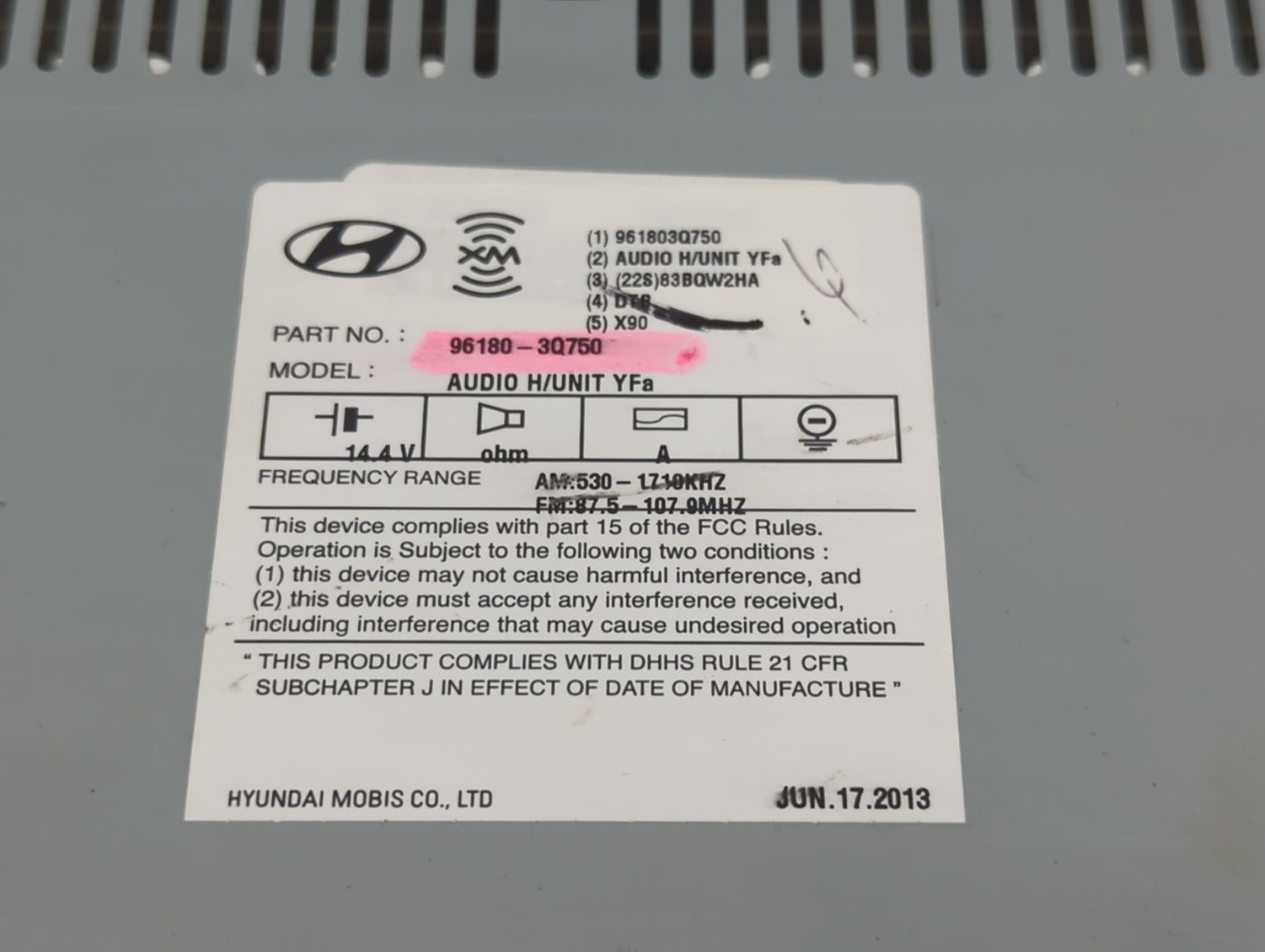 2013 Hyundai Sonata Radio AM FM Cd Player Receiver Replacement P/N:96180-3Q700 Fits OEM Used Auto Parts - Oemusedautoparts1.