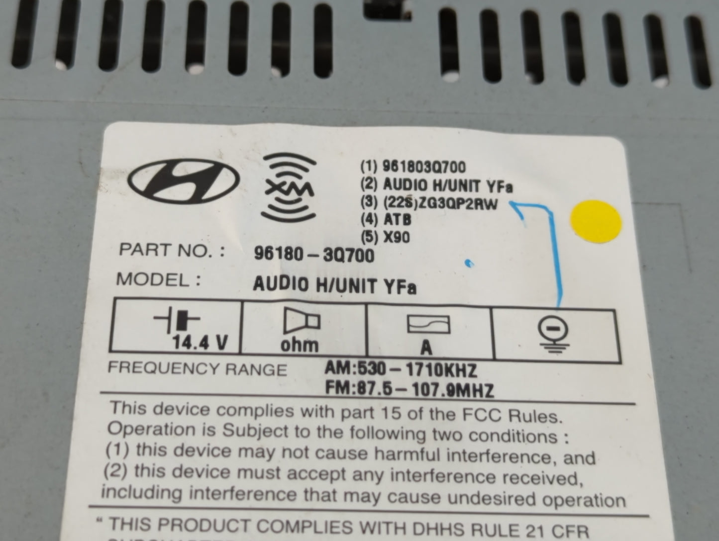 2013 Hyundai Sonata Radio AM FM Cd Player Receiver Replacement P/N:96180-3Q700 Fits OEM Used Auto Parts - Oemusedautoparts1.