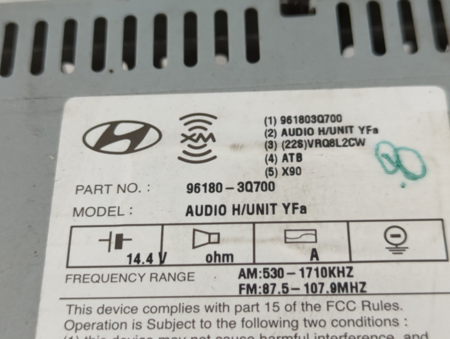 2013-2014 Hyundai Sonata Radio AM FM Cd Player Receiver Replacement P/N:96180-3Q700 Fits Fits 2013 2014 OEM Used Auto Parts 