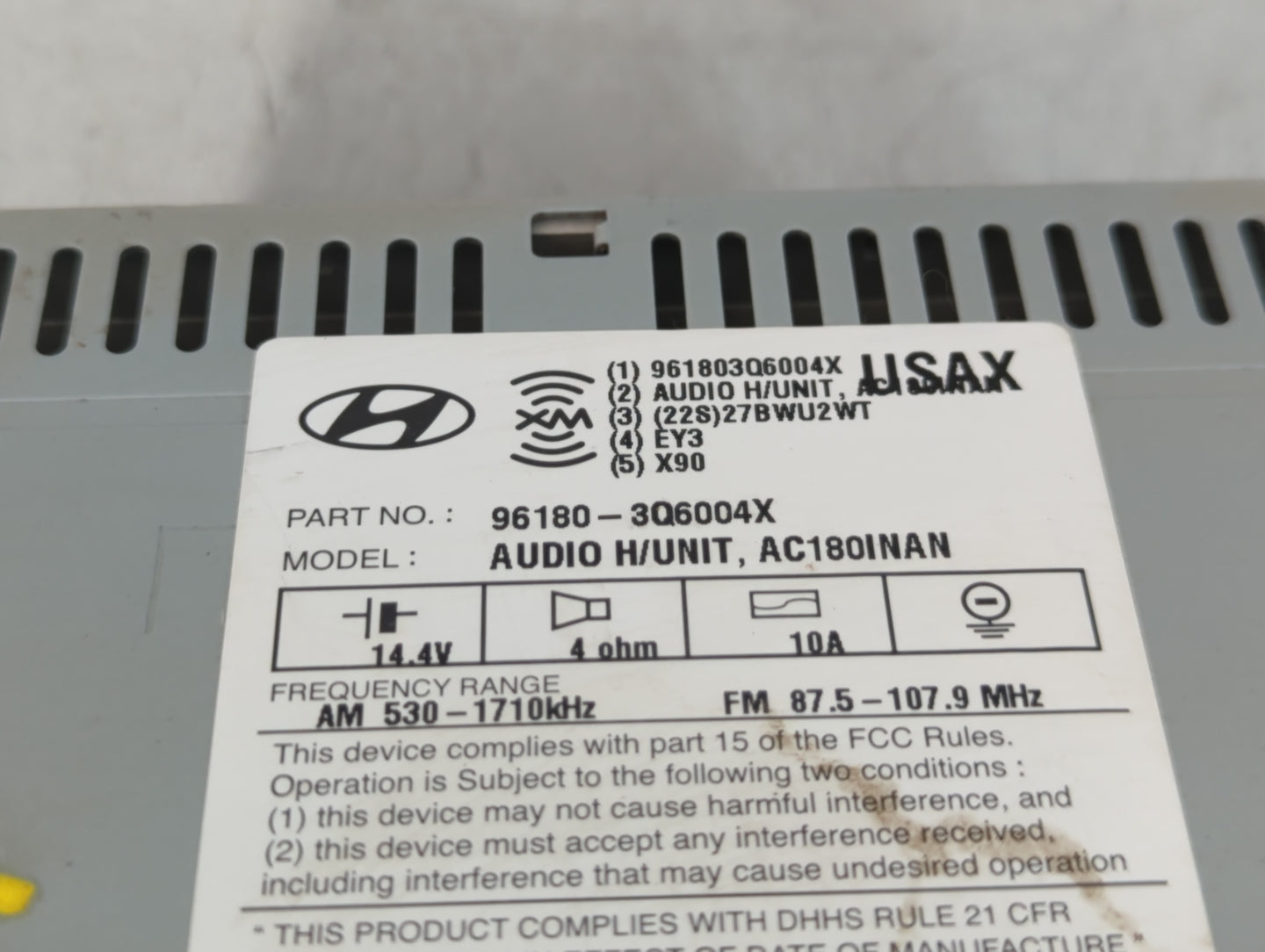 2012-2015 Hyundai Sonata Radio AM FM Cd Player Receiver Replacement P/N:96180-3Q6004X Fits Fits 2012 2013 2014 2015 OEM Used