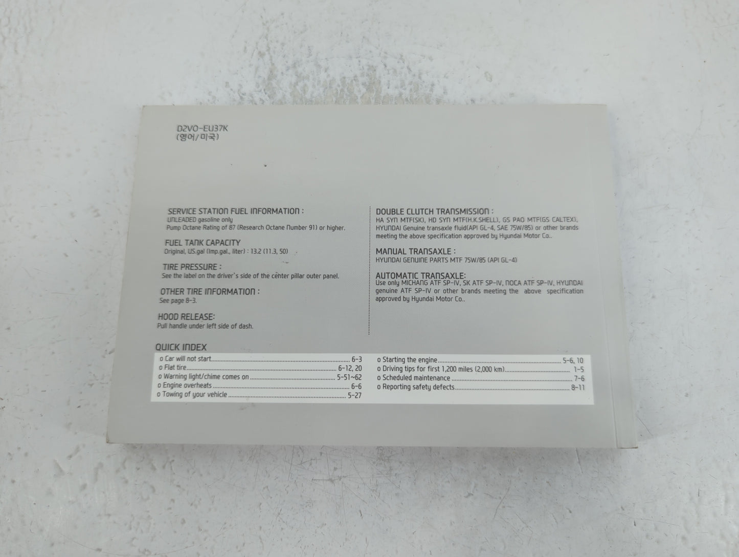 2013 Hyundai Veloster Owners Manual Book Guide P/N:D2VO-EU37K OEM Used Auto Parts - Oemusedautoparts1.com