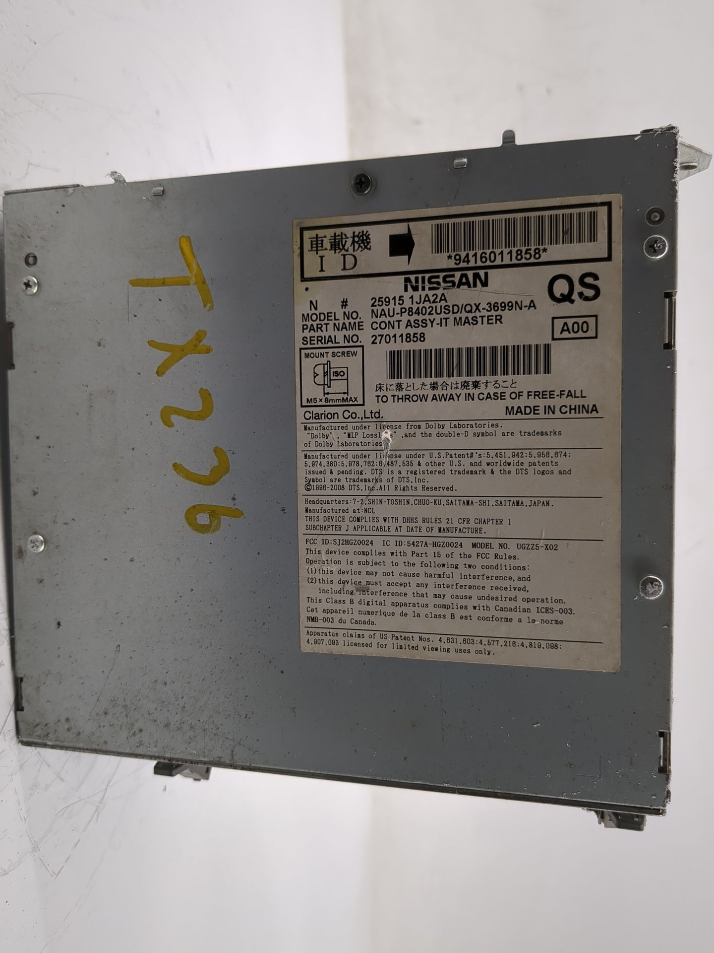 2009-2012 Infiniti Fx35 Radio AM FM Cd Player Receiver Replacement P/N:25915-1JA2A Fits OEM Used Auto Parts - Oemusedautopar