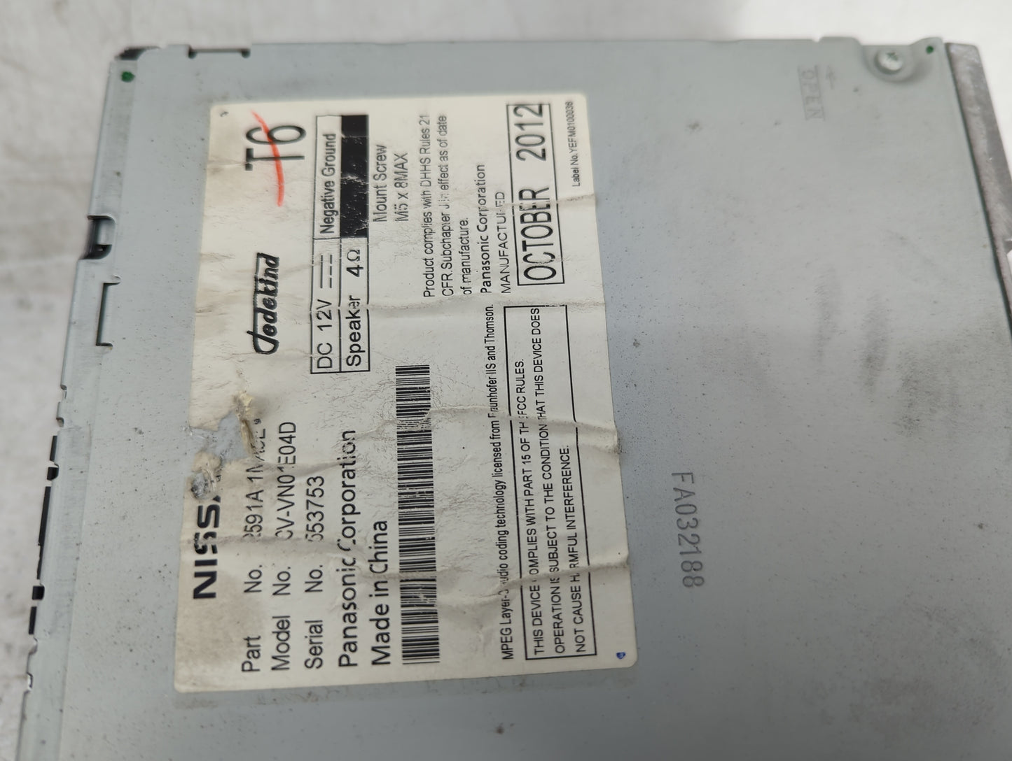 2011-2013 Infiniti G37 Radio AM FM Cd Player Receiver Replacement P/N:2591A1MA2E CV-VN01E04D Fits OEM Used Auto Parts - Oemu