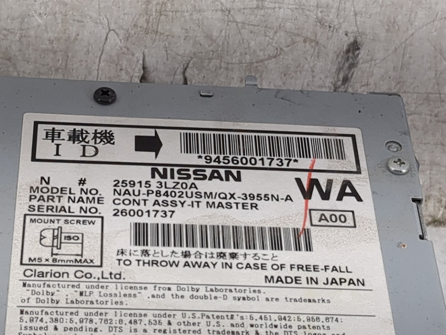 2012-2013 Infiniti M37 Radio AM FM Cd Player Receiver Replacement P/N:25915 3LZ0A NAU-P8402USM/QX-3955N-A Fits Fits 2011 201